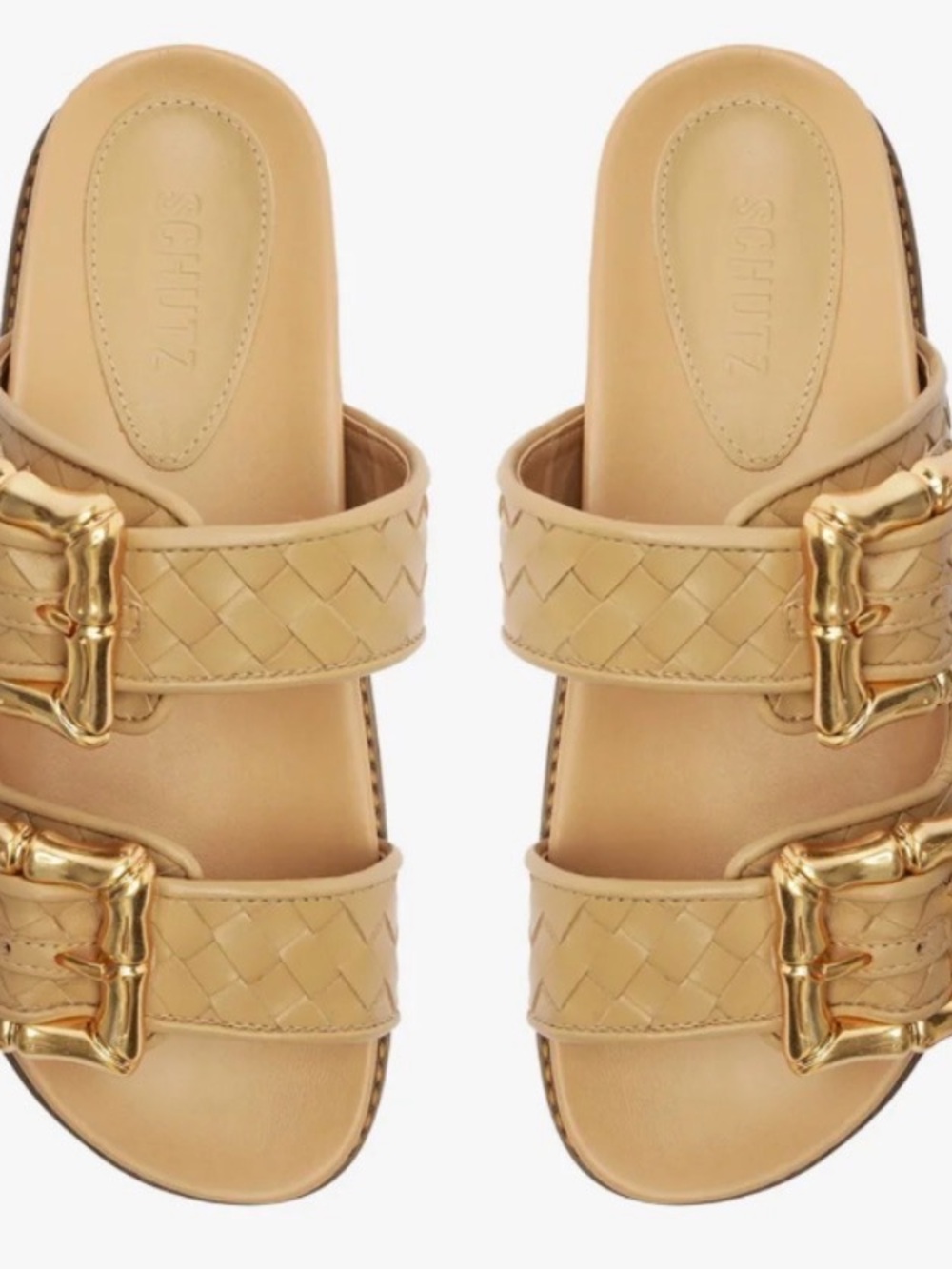 SCHUTZ Beige Woven Double-Buckle Slide Sandals - Picture 1 of 9
